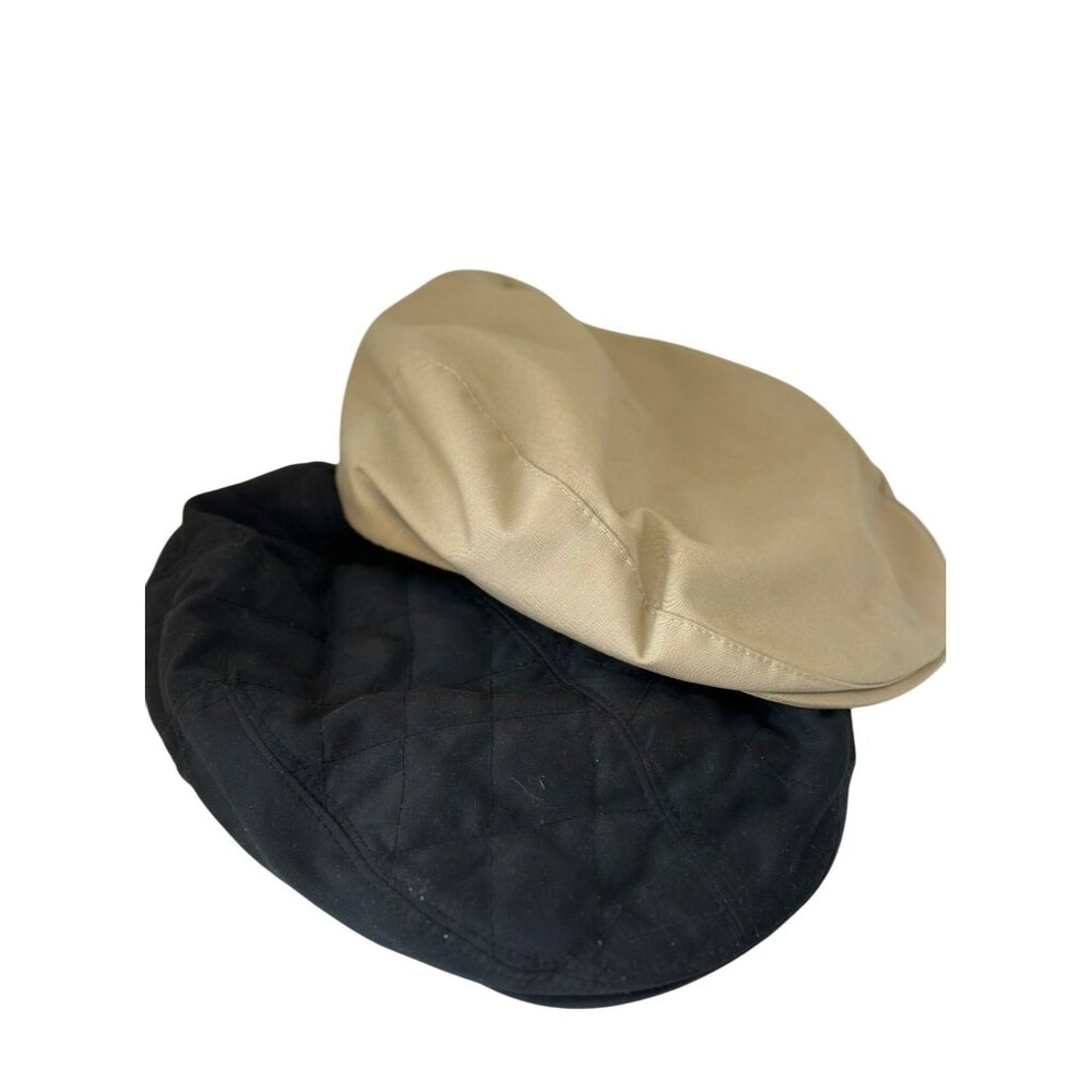 VTG‎ Dickies Set of 2 Cabbie Hats Black & Beige Newsboy Flat Caps Men's L/XL